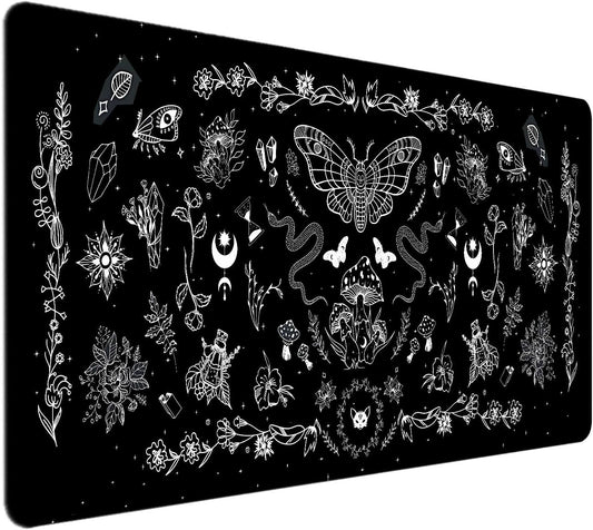Goth Desk Mat, Black Occult Large Mouse Pad, Halloween Desk Decor, Witchy XXL Mousepad, Celestial Mushroom Gaming Mousepad, Office Accessories Gifts
