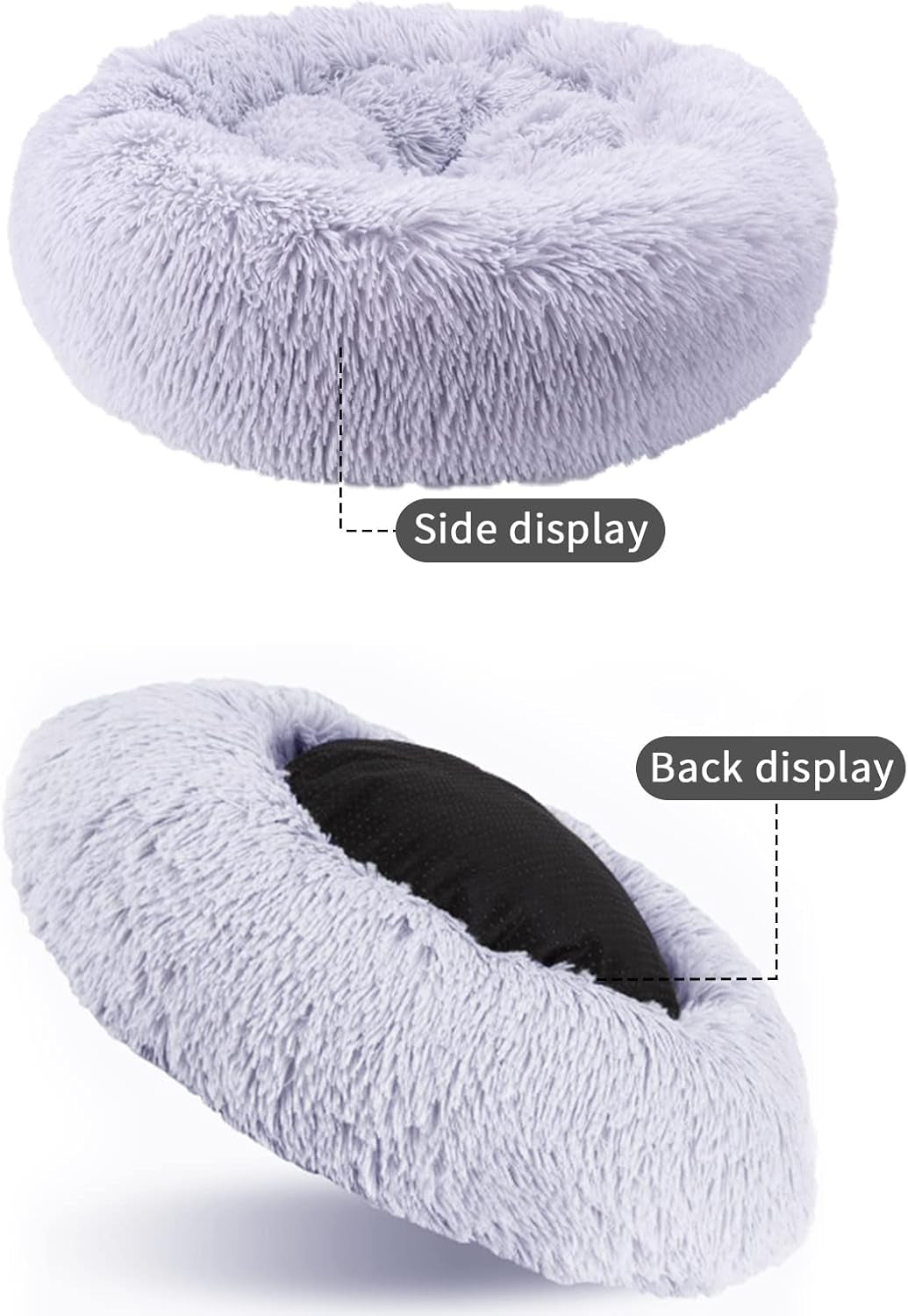 Cat Beds for Indoor Cats, 24 Inch round Donut Washable Cat Bed, Fluffy Calming Self Warming Soft Donut Cuddler Cushion Pet Bed for Dogs and Kittens,Non-Slip