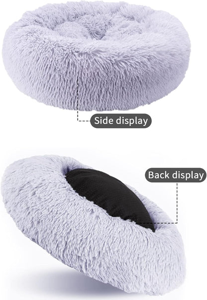 Cat Beds for Indoor Cats, 24 Inch round Donut Washable Cat Bed, Fluffy Calming Self Warming Soft Donut Cuddler Cushion Pet Bed for Dogs and Kittens,Non-Slip