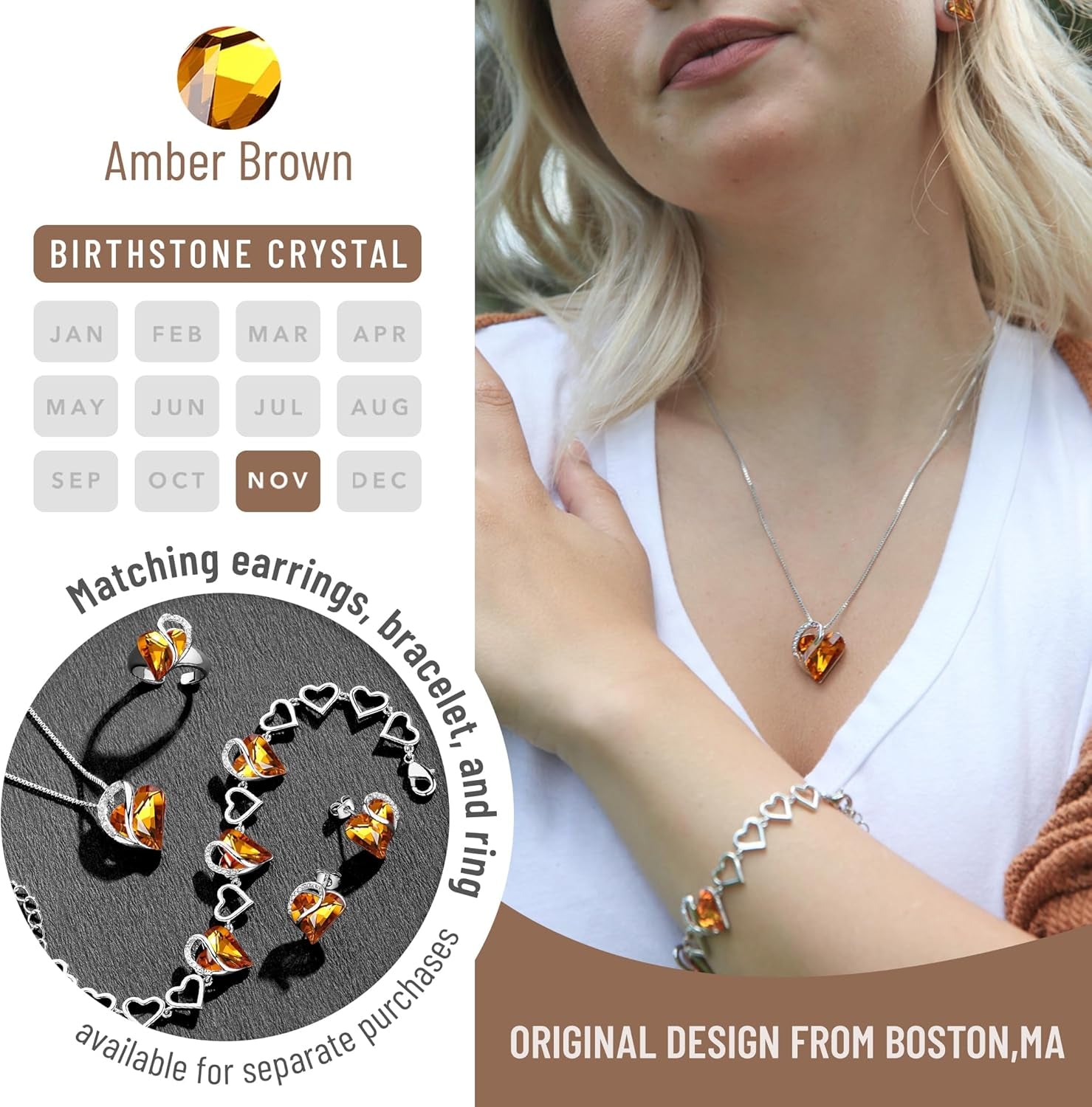 Necklaces for Women, Infinity Love Birthstone Heart Crystal Pendant, Birthday Jewelry Gifts for Her, Mom, and Wife, Silver Plated, 18 plus 2 Inch Adjustable Chain