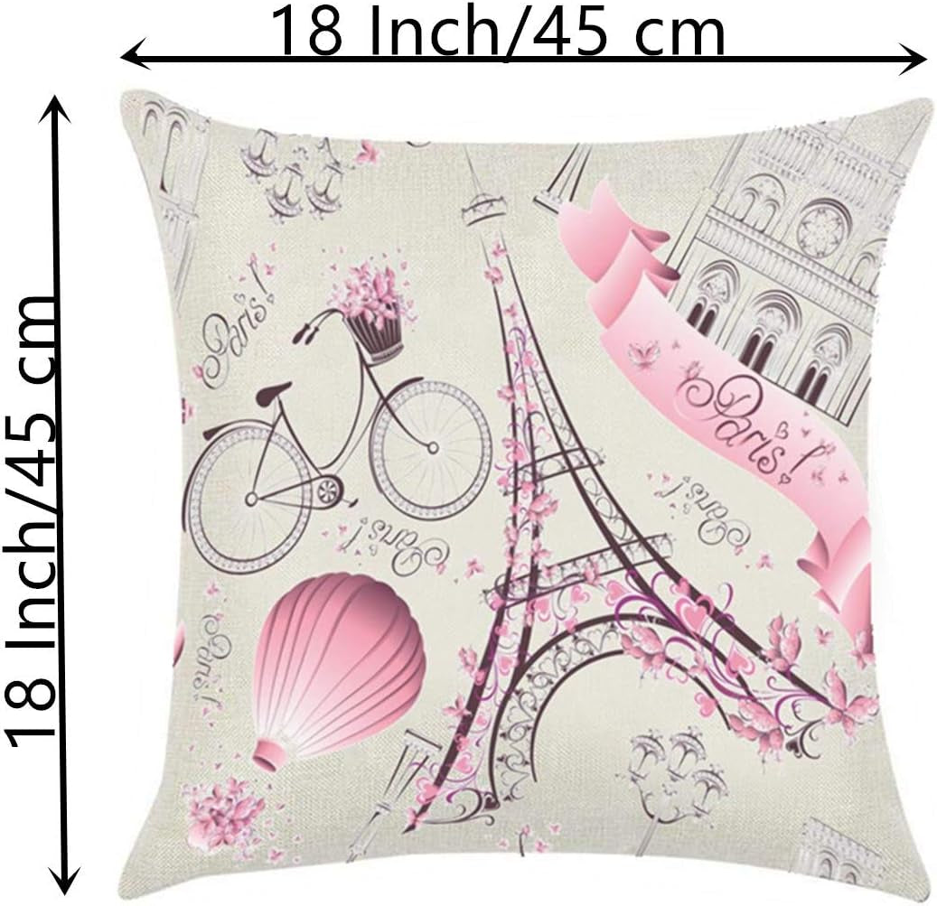 Unibedding Paris Eiffel Throw Pillow Covers Decorative Lover Theme Romantic Girls Room Cushion Covers Fall Decoration Christmas Holiday Decor, 2 Pack Pink
