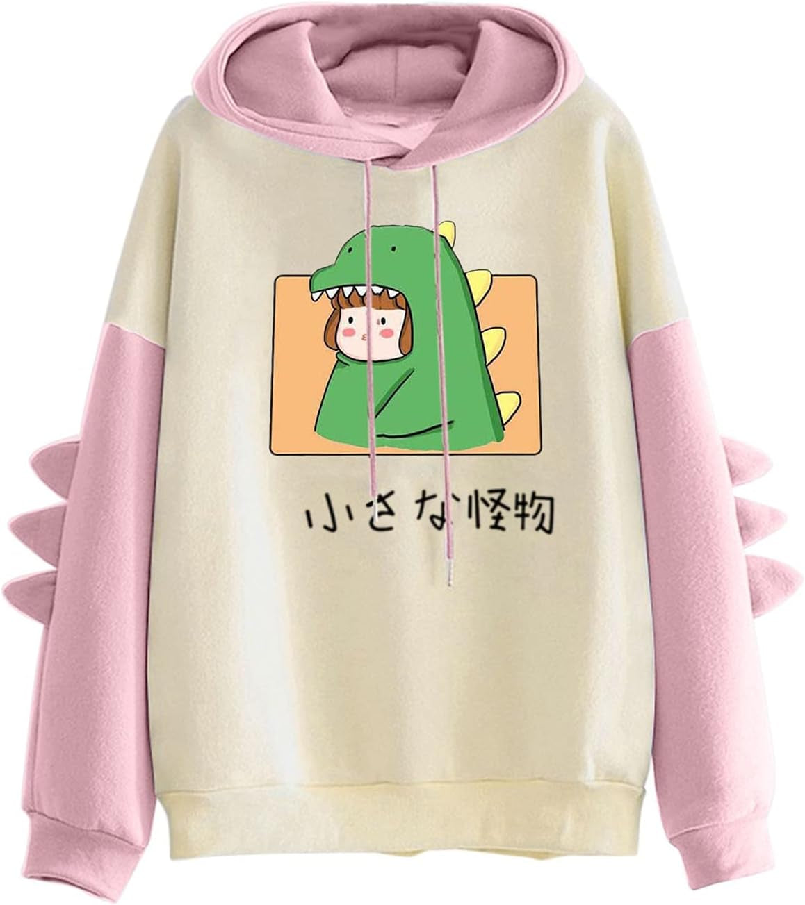 Dinosaur Cute Hoodies for Teen Girls Womens Dino Cartoon Graphic Hooded Sweatshirt Animal Kawaii Long Sleeve Pullover Tops Anime Splice Hoody Funny Monster Stitching Korean Print Tee Shirt Jacket