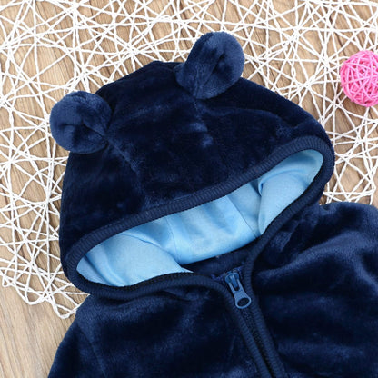 Infant Baby Boys Girls Fleece Ears Hat with Lined Hooded Zipper up Jacket Coat Tops Outwear Overcoat Warm Fall Winte