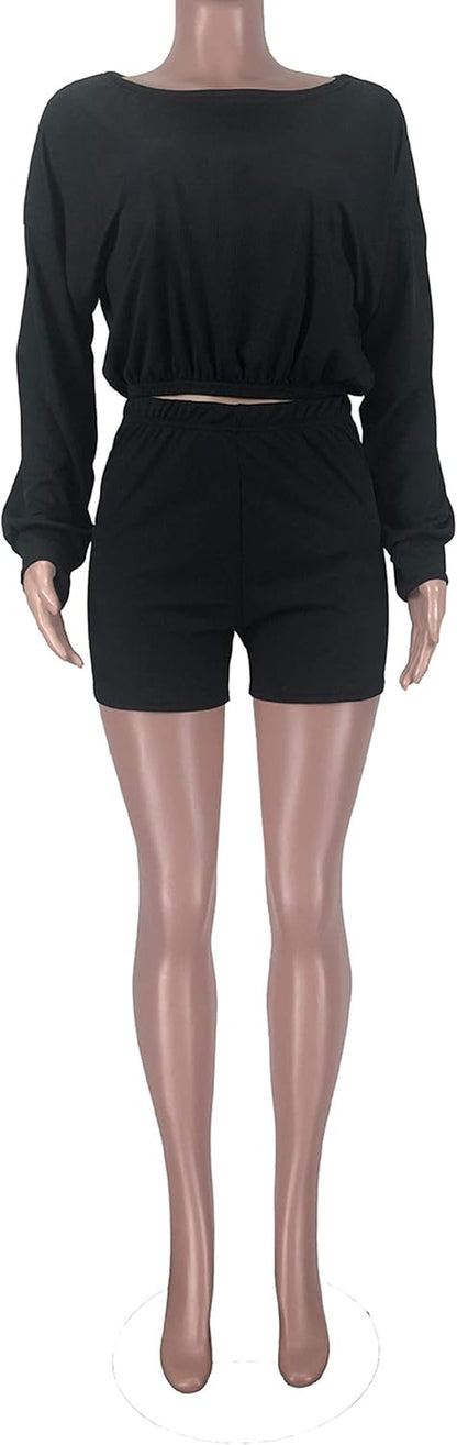 Shorts Sets Women 2 Piece Outfits Ribbed Crop Top High Waist Shorts Sexy Rompers Club Outfit Light Green S