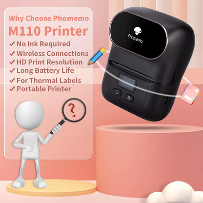 Phomemo M110 Portable Label Printer Mini Thermal Self-Adhesive Sticker Printer Mobile Pocket Tag Price UV Label Sticker Printer