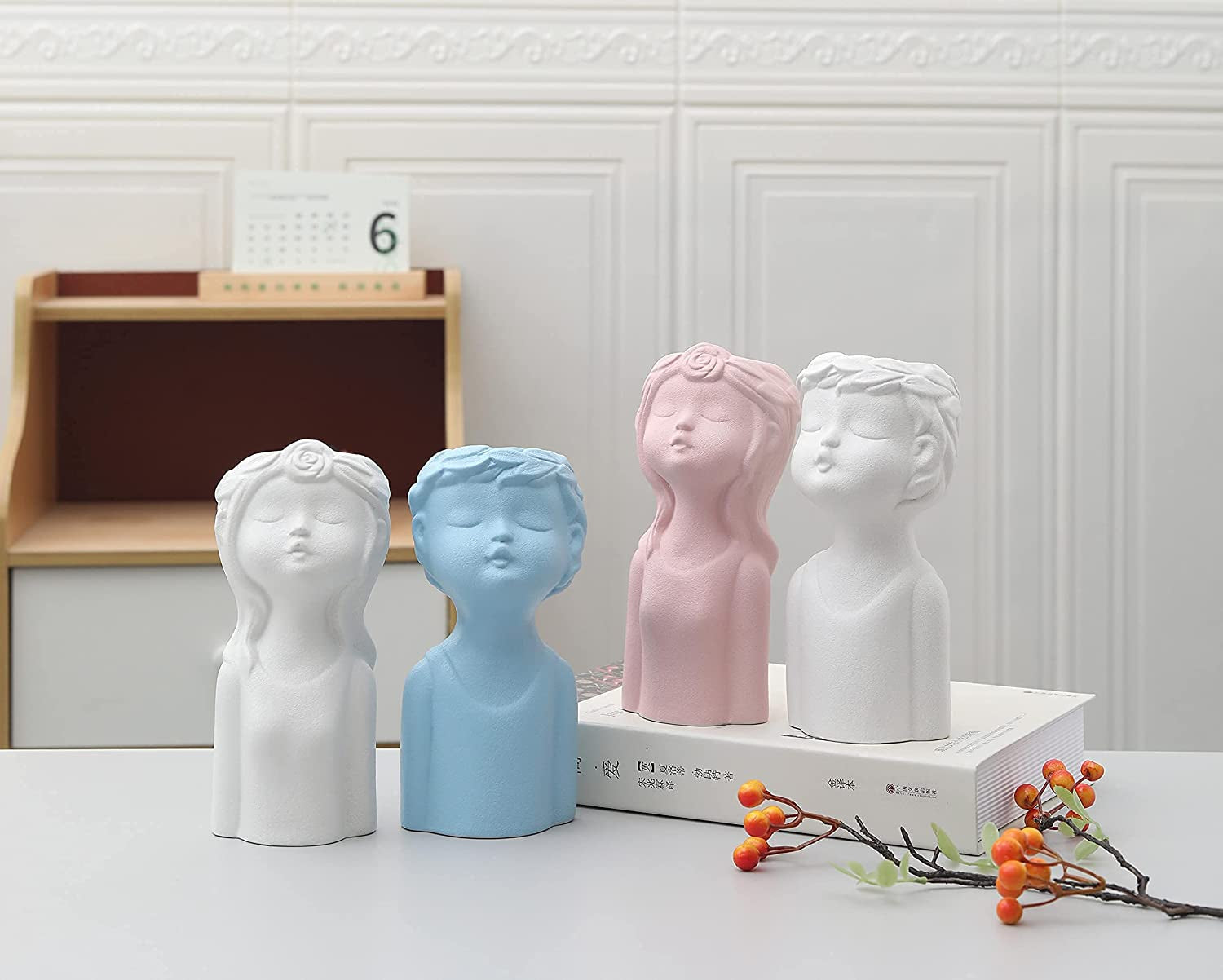 Ceramic Vases for Home Decor，Cute Body Flower Vase，Modern Vases for Home Decor (White Boy)