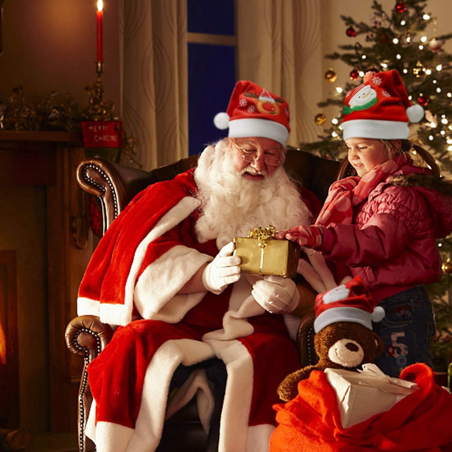 Christmas Hat, Santa Hat for Adults Kids,Xmas Holiday Hat for Christmas Festive Party (3 Pack)