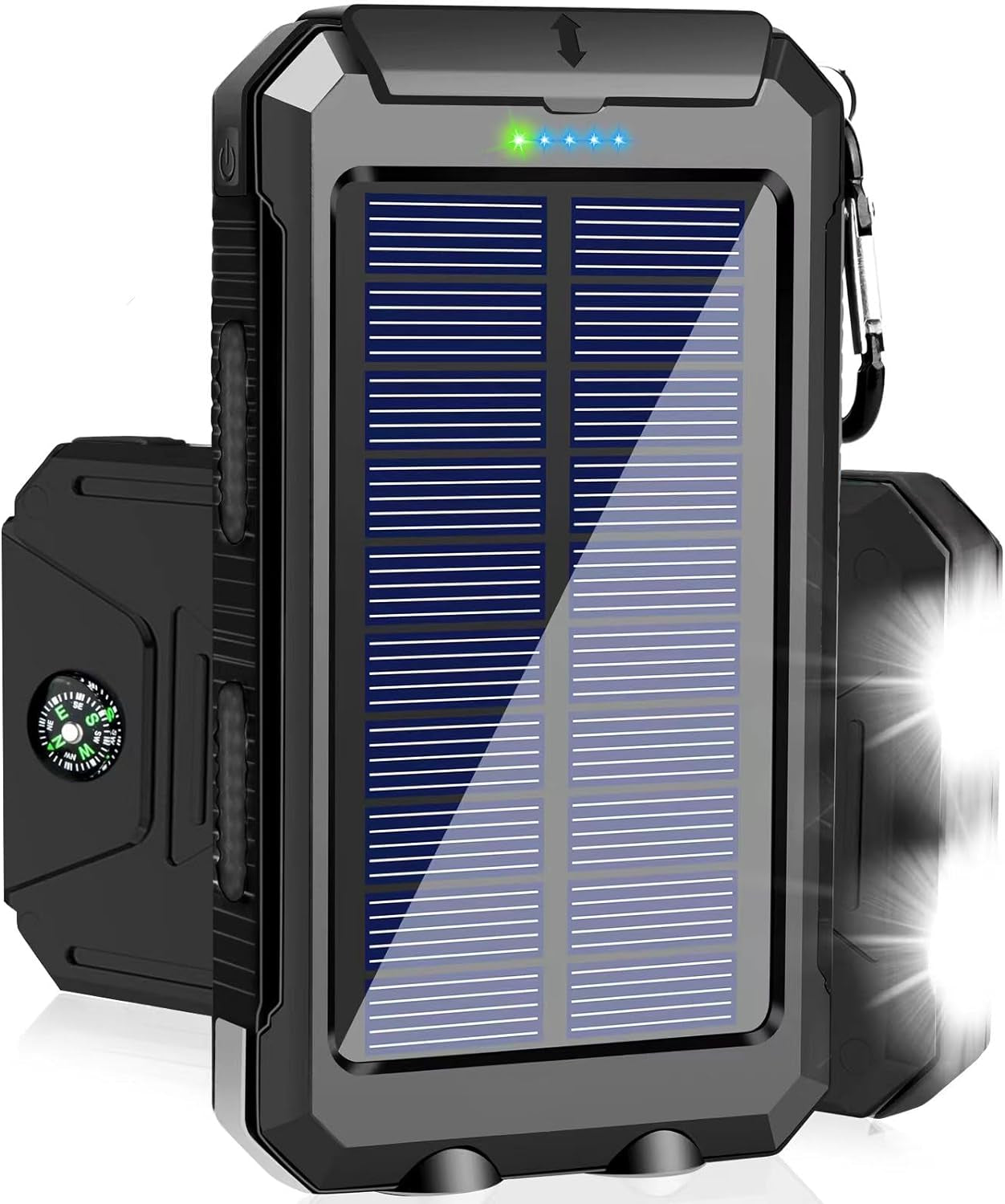 Solar Charger Power Bank, 38800Mah Portable Charger Fast Charger Dual USB Port Built-In Led Flashlight and Compass for All Cell Phone and Electronic Devices Black