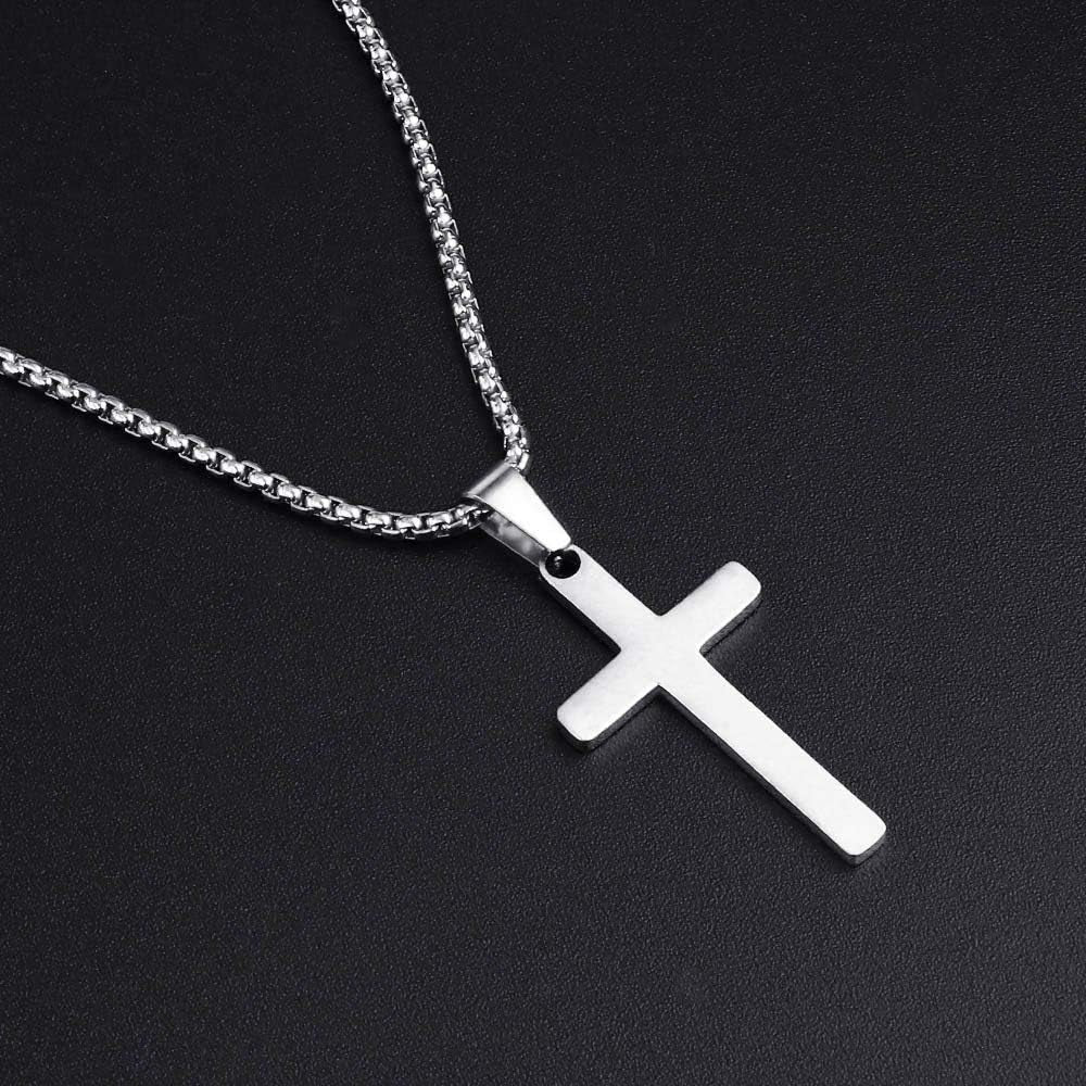 Stainless Steel Cross Pendant Necklaces for Men Pendant Chain 20 Inch Silver