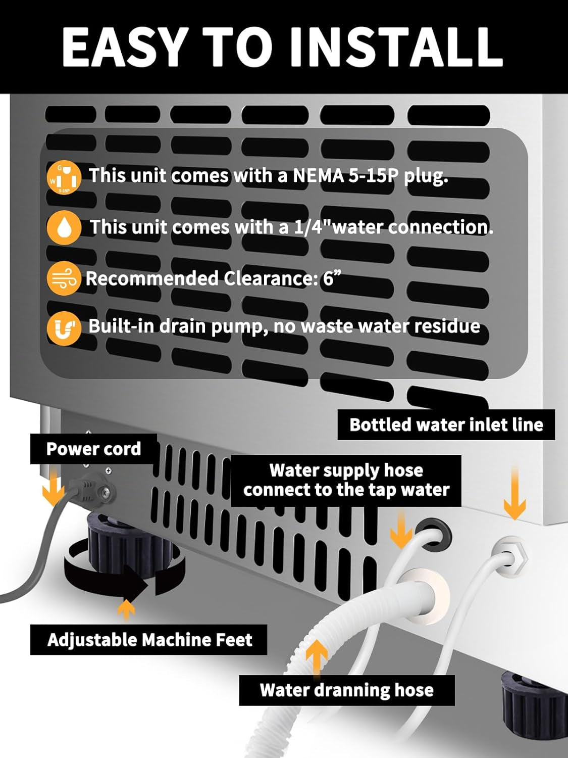 ETL Commercial Ice Machine- 80Lbs/24H, Fast Ice Maker Machine, under Counter Stainless Steel Freestanding Ice Maker with Big Storage Capacity, LED Display - Ideal for Bar Home Restaurant