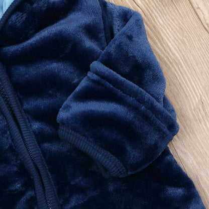 Infant Baby Boys Girls Fleece Ears Hat with Lined Hooded Zipper up Jacket Coat Tops Outwear Overcoat Warm Fall Winte