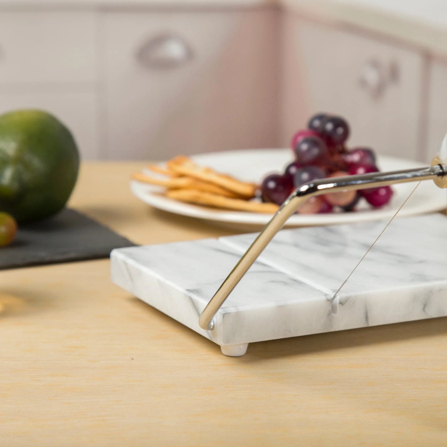 Creative Home Natural Off-White Marble 5" X 8" Cheese Slicer Butter Cutter