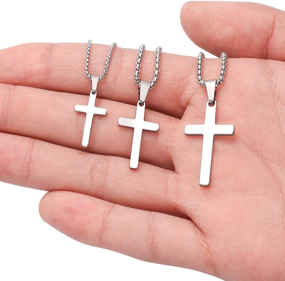 Stainless Steel Cross Pendant Necklaces for Men Pendant Chain 20 Inch Silver