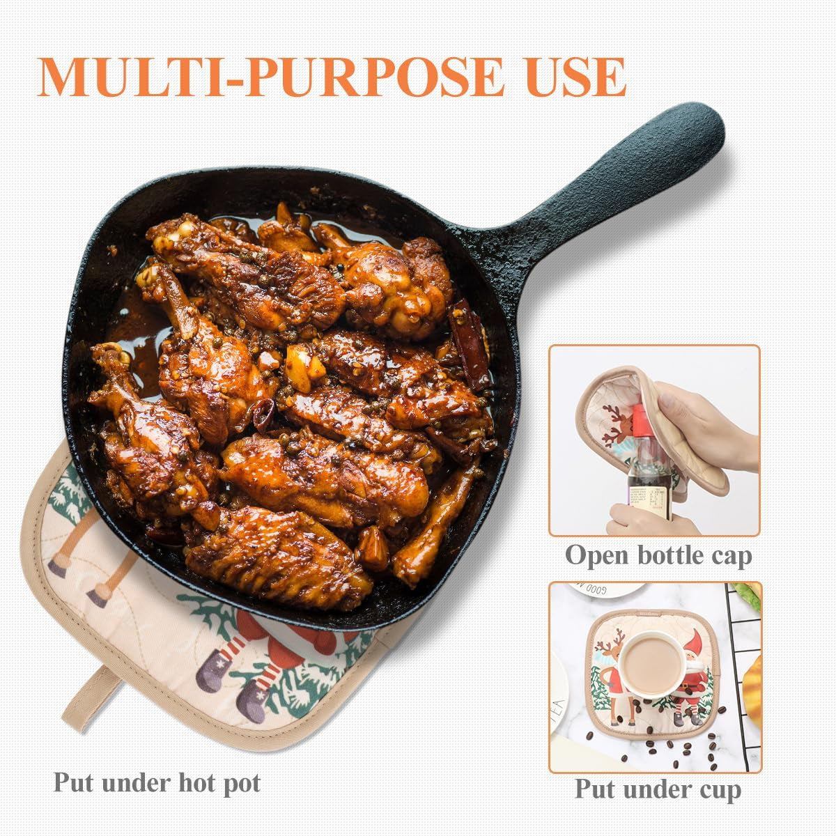 Cute Christmas Oven Mitt, 5PCS Merry Christmas Oven Mitts and Pot Holders Sets, Heat Resistant Oven Gloves and Pot Holders, Oven Mitt & Pot Holder for Christmas Kitchen Cooking Baking