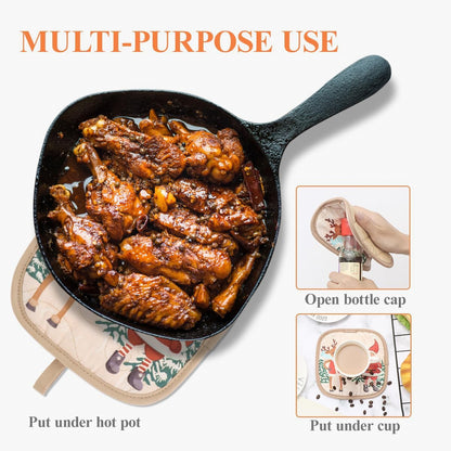 Cute Christmas Oven Mitt, 5PCS Merry Christmas Oven Mitts and Pot Holders Sets, Heat Resistant Oven Gloves and Pot Holders, Oven Mitt & Pot Holder for Christmas Kitchen Cooking Baking