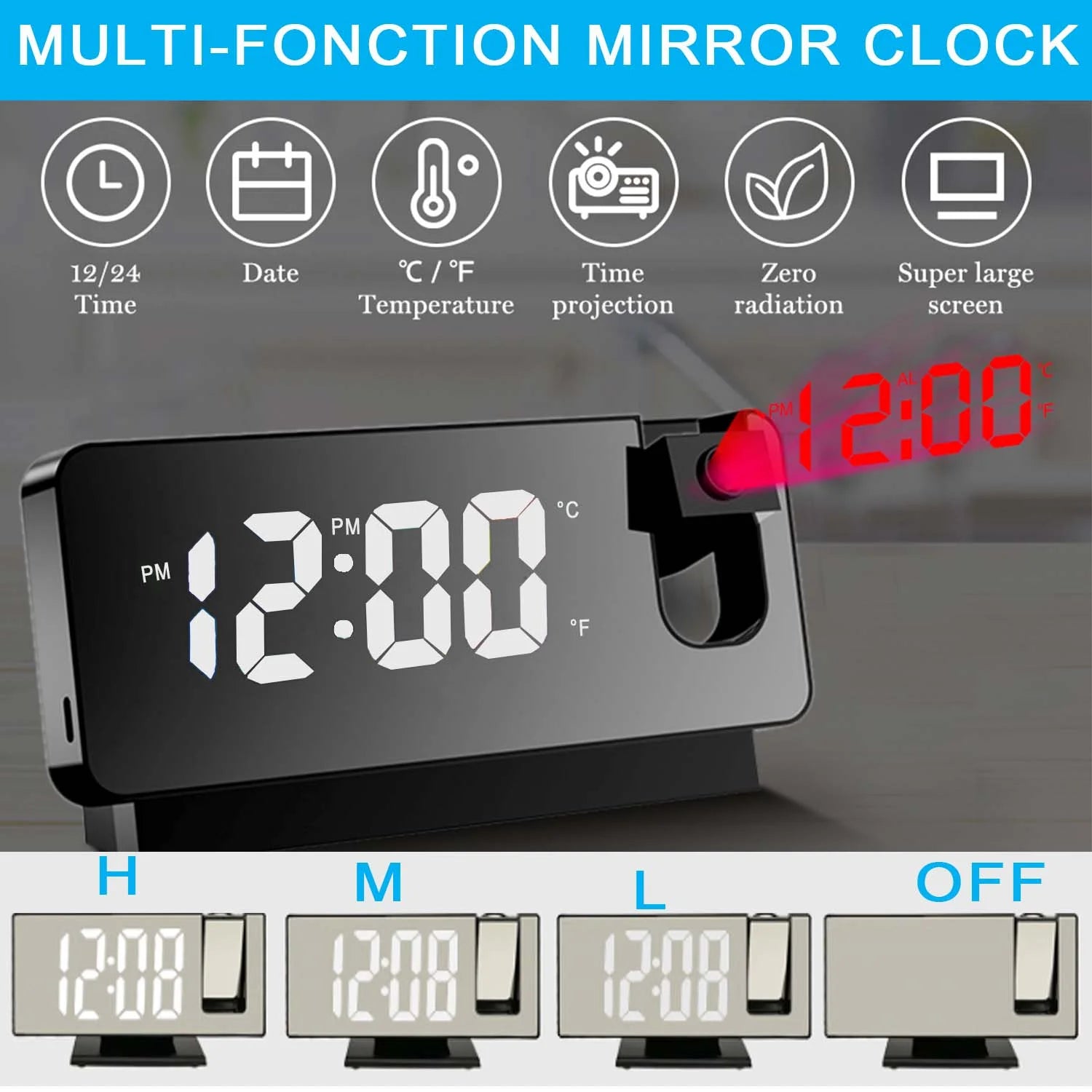 Digital Alarm Clock,Digital Projection Alarm Clock for Bedroom, Large LED Digital Clock with 180° Projector for Bedrooms with USB Charger Port, Loud Electric Alarm Clock for Kids, Adults, Elders