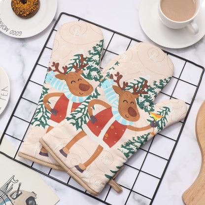 Cute Christmas Oven Mitt, 5PCS Merry Christmas Oven Mitts and Pot Holders Sets, Heat Resistant Oven Gloves and Pot Holders, Oven Mitt & Pot Holder for Christmas Kitchen Cooking Baking