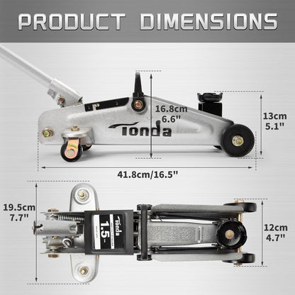 Floor Jack, Hydraulic Portable Car Lift Jack, 1.5 Ton (3,000 Lb) Capacity (Silver)
