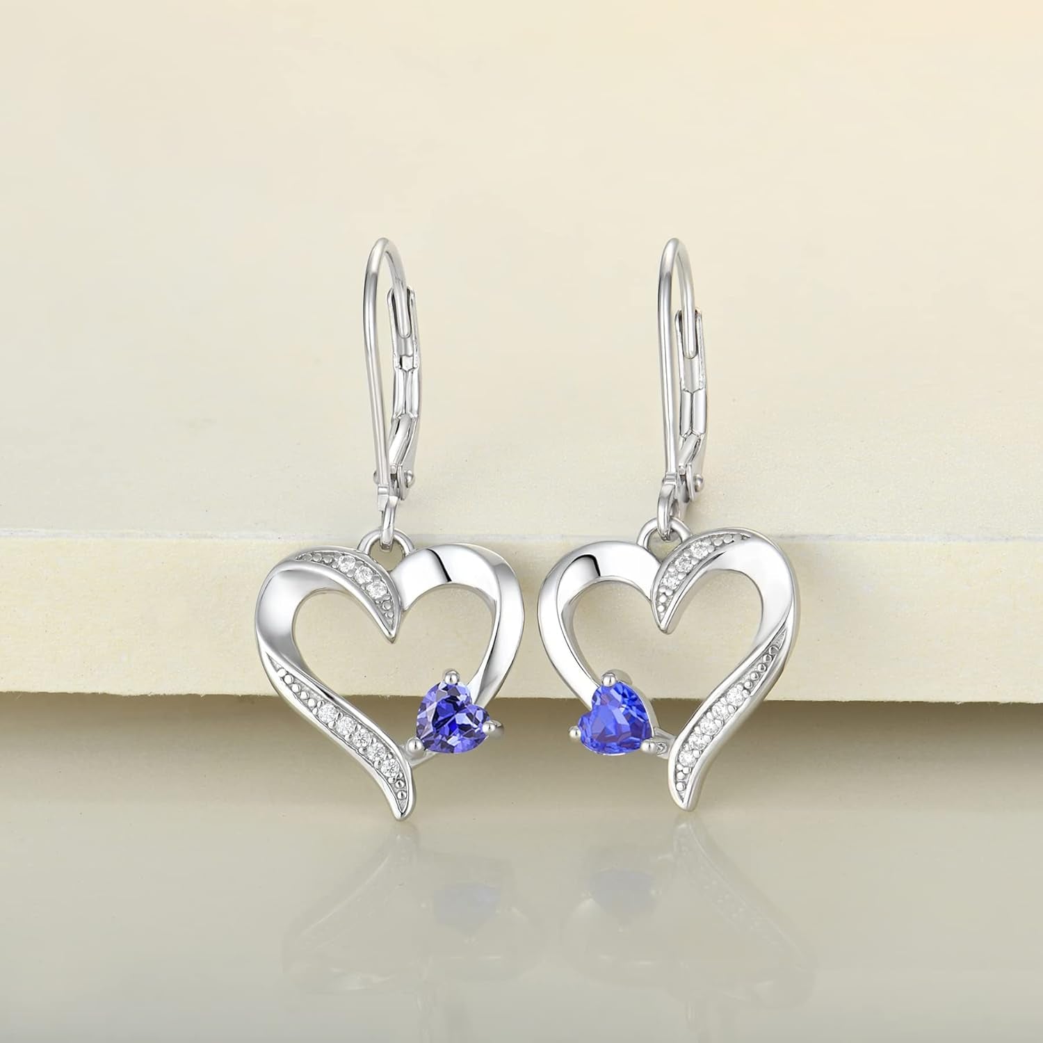 Heart Dangle Earrings 925 Sterling Silver Drop Earrings Birthstone Leverback Jewelry for Women