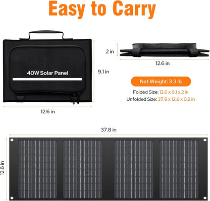 Portable Solar Panel Charger 40W Foldable Solar Panel for Portable Power Station, Iphone, Ipad, Laptop, Camping Solar Panels with USB QC 3.0/USB C/18V DC, Solar Panels for Camping Outdoor Van RV Trip