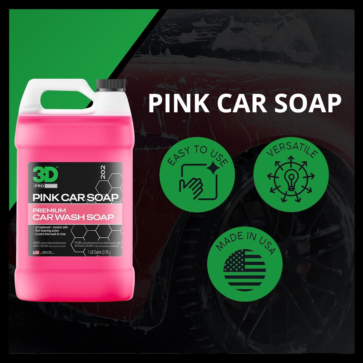 Pink Car Soap – 1 Gallon |Ph Neutral Car Wash Soap with High Suds & Cherry Scent | Scratch-Free, High Gloss Shine | Safe on Wax & Sealants | Weekly Car Care