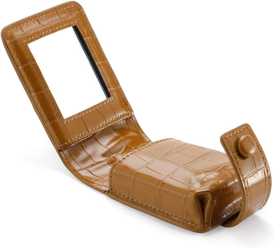 Lipstick Case with Mirror Cosmetic Bag Travel Makeup Mini Bag Lipstick Holder for Purse Lipstick Organizer for Women (Coffee)