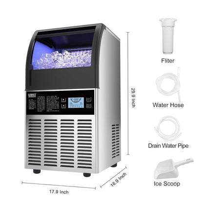 ETL Commercial Ice Machine- 80Lbs/24H, Fast Ice Maker Machine, under Counter Stainless Steel Freestanding Ice Maker with Big Storage Capacity, LED Display - Ideal for Bar Home Restaurant