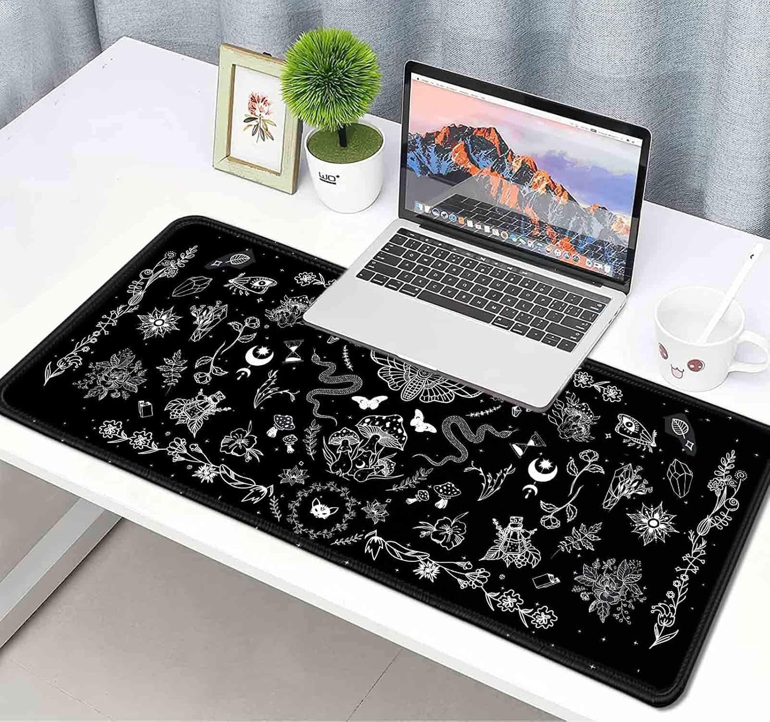 Goth Desk Mat, Black Occult Large Mouse Pad, Halloween Desk Decor, Witchy XXL Mousepad, Celestial Mushroom Gaming Mousepad, Office Accessories Gifts