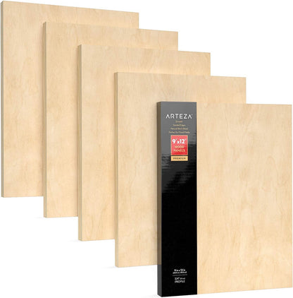 Wooden Canvas Board, 9X12 Inch, Pack of 5 | Cradled Birch Wood Panels for Painting, Acrylic Pouring, Encaustic Art & Wood Burning