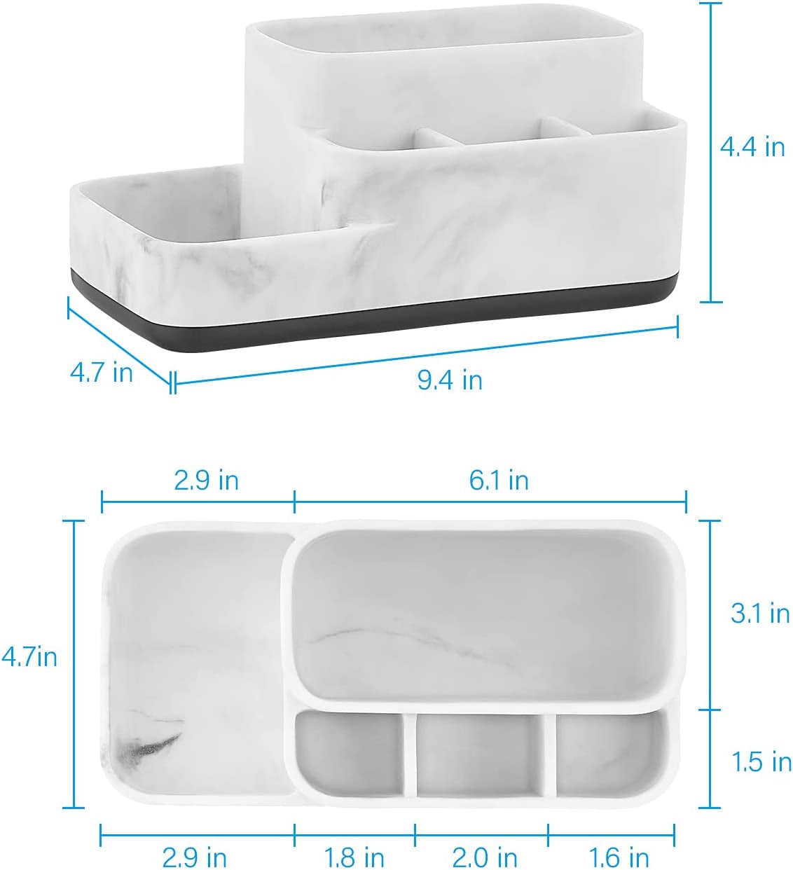 Toothbrush Holder Organizer - Multi-Functional Bathroom Storage for Makeup, Skincare, and Accessories - White Marble Look Countertop Organizer for Sink and Vanity Spaces