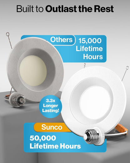 Sunco Retrofit LED Recessed Lighting 6 Inch, Downlight Can Lights for Ceiling, Baffle Trim, 965 LM, 13W (120W Equivalent), 4000K Cool White, Dimmable, Damp Rated UL 4 Pack.