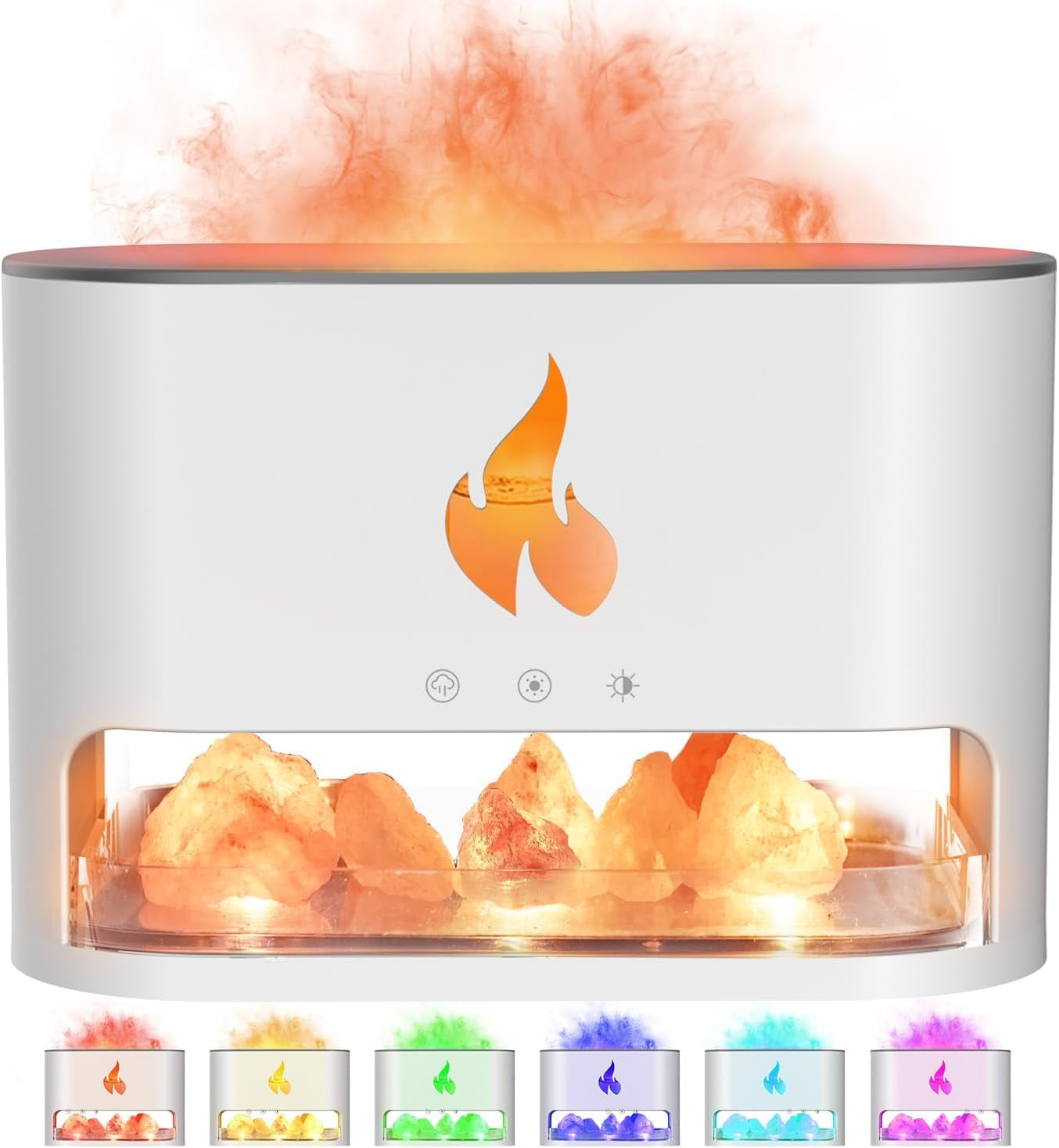 Flame Salt Lamp Diffusers Humidifier for Bedroom, Colorful Aromatherapy Essential Oil Diffuser, Fire Air Aroma Humidifier with Timer for Home,Desktop,Office,Yoga (White,250Ml)