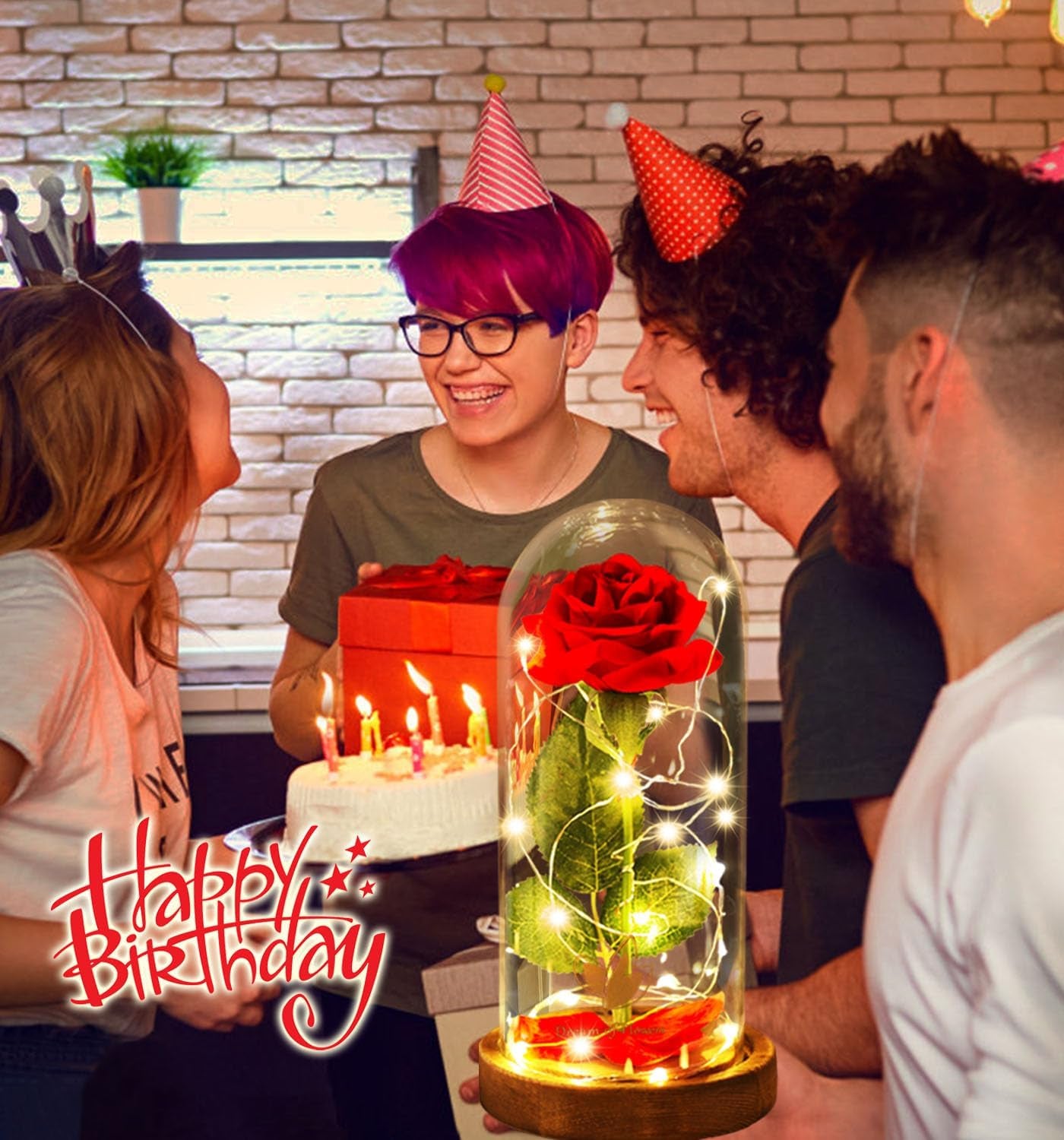 Mothers'Day Gifts for Mom,Beauty and the Beast Rose,Red Rose in Glass Dome with Lights,Mothers Day Flower Gifts for Women Mom Wife Girlfriend on Mothers Day,Anniversary,Birthday Gift for Women