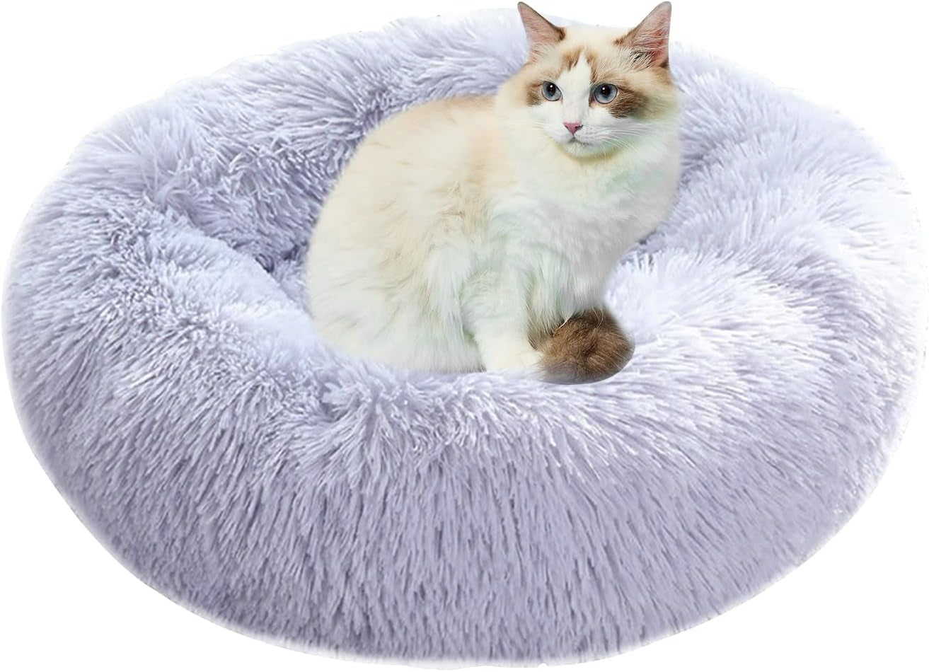 Cat Beds for Indoor Cats, 24 Inch round Donut Washable Cat Bed, Fluffy Calming Self Warming Soft Donut Cuddler Cushion Pet Bed for Dogs and Kittens,Non-Slip