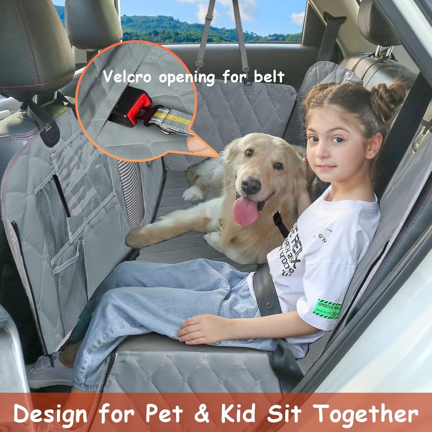Car Seat Covers Backseat - Dog Hammock - Car Seat Cover for Back Seat SUV with Mesh Window Multiple Pockets Zipper Flap Nonslip Rubber Back Washable Material
