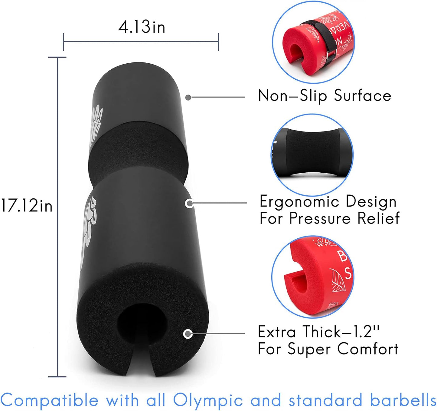 Squat Pad Barbell Pad for Hip Thrust, Shoulder&Neck Support Weight Bar Pad for Olympic or Standard Bars with Straps
