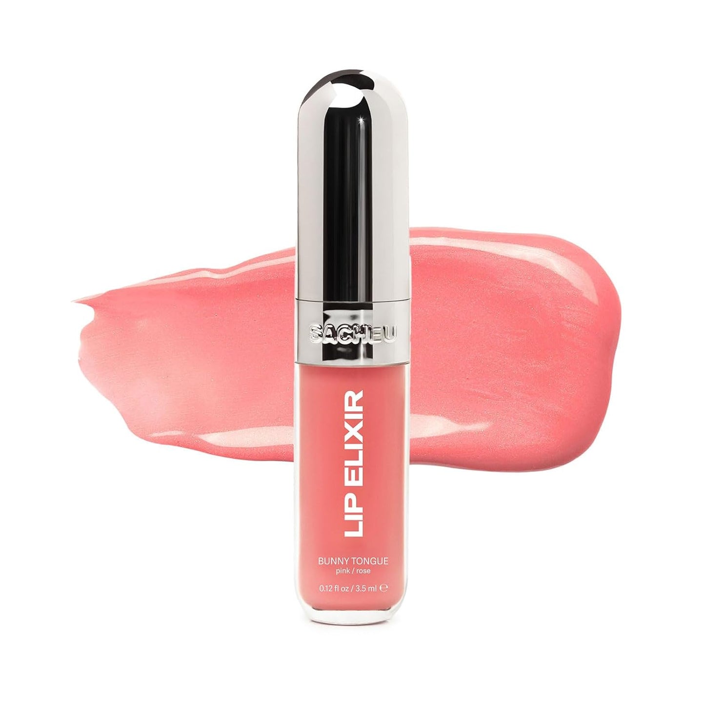 Lip Elixir Nourishing and Hydrating Lipgloss — Moisturizing Plumping Lip Gloss Enriched with Collagen, Non-Sticky Lip Color Smooth High-Shine Finish, Vegan & Cruelty-Free, Bunny Tongue (Pink)