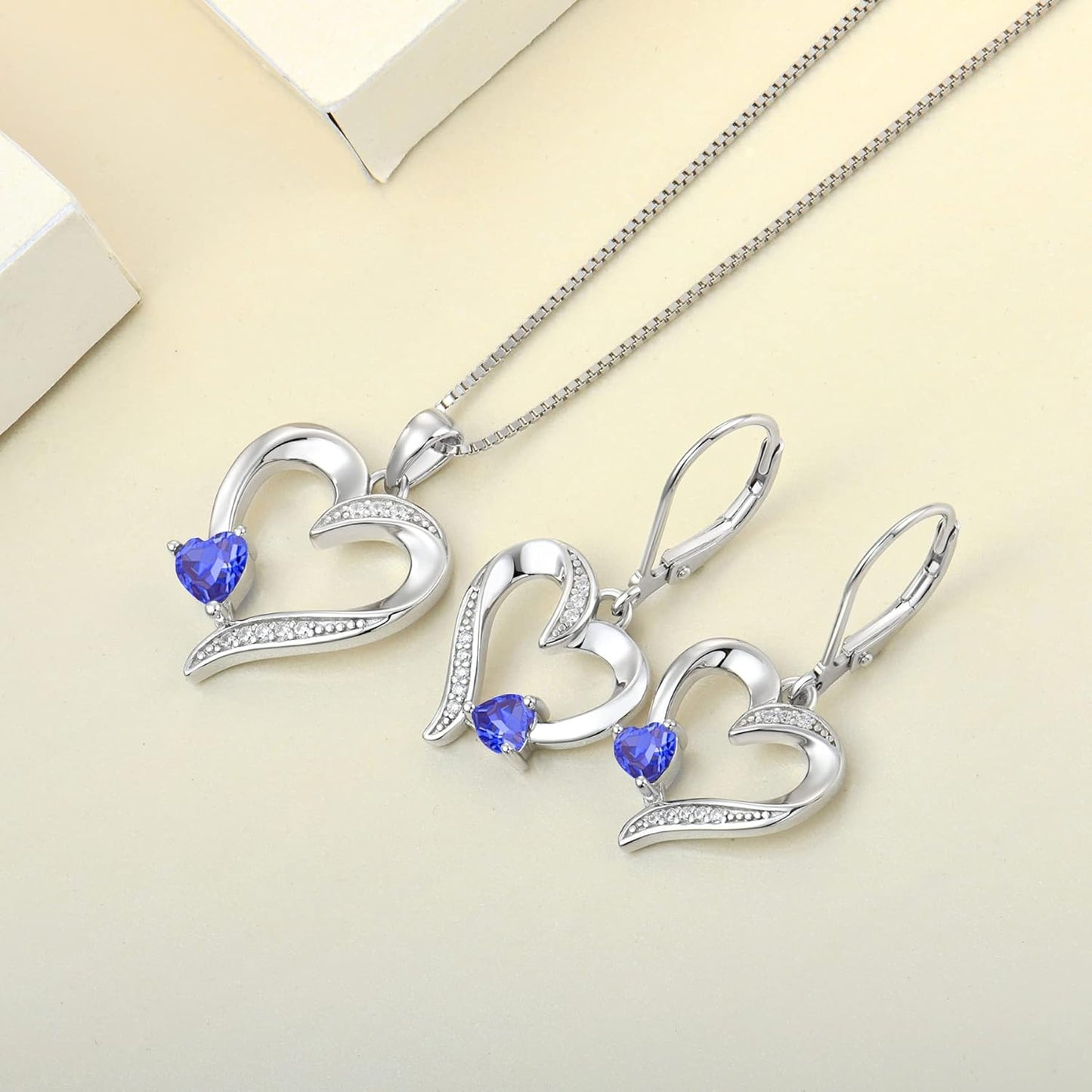 Heart Dangle Earrings 925 Sterling Silver Drop Earrings Birthstone Leverback Jewelry for Women