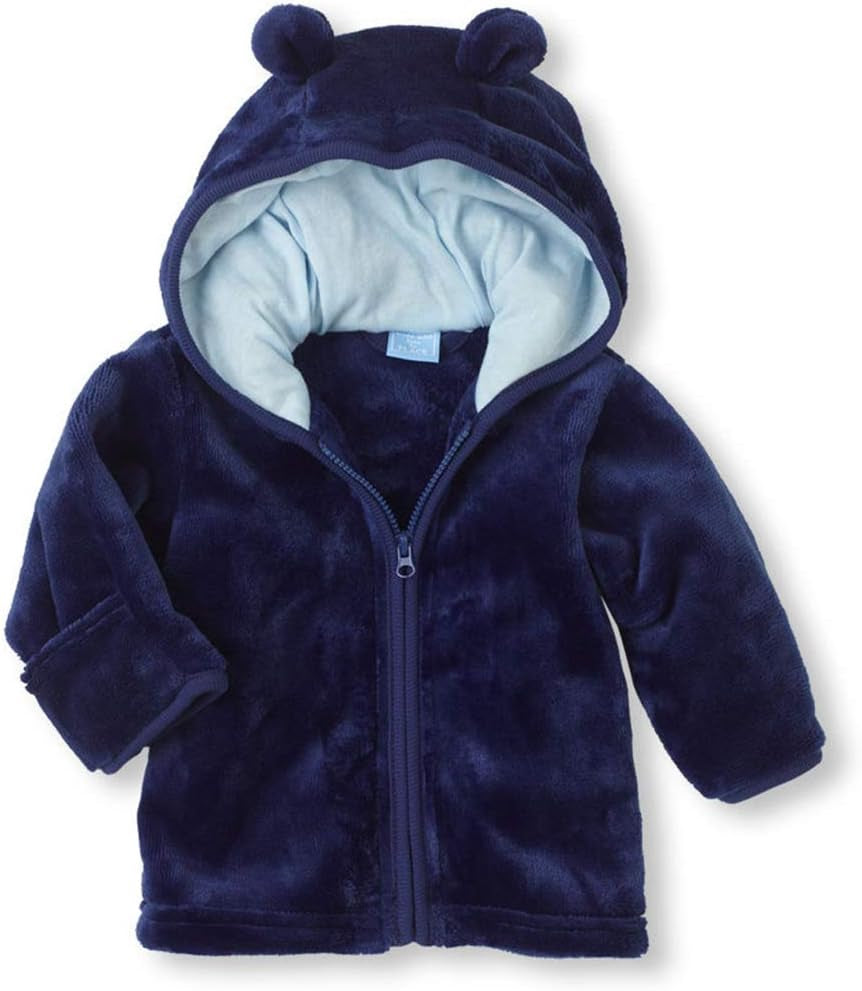Infant Baby Boys Girls Fleece Ears Hat with Lined Hooded Zipper up Jacket Coat Tops Outwear Overcoat Warm Fall Winte