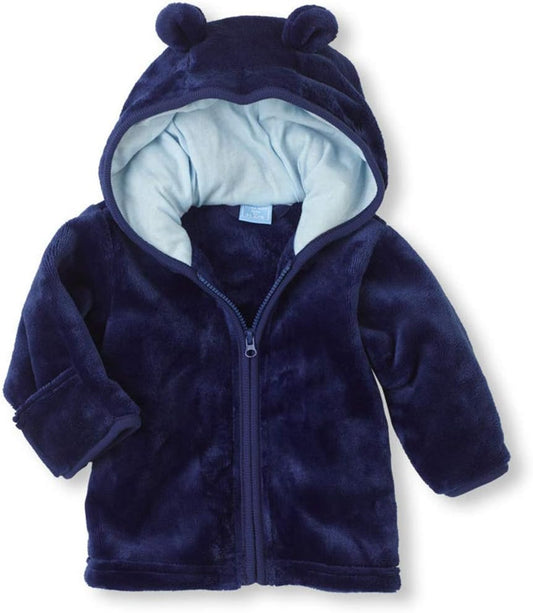 Infant Baby Boys Girls Fleece Ears Hat with Lined Hooded Zipper up Jacket Coat Tops Outwear Overcoat Warm Fall Winte