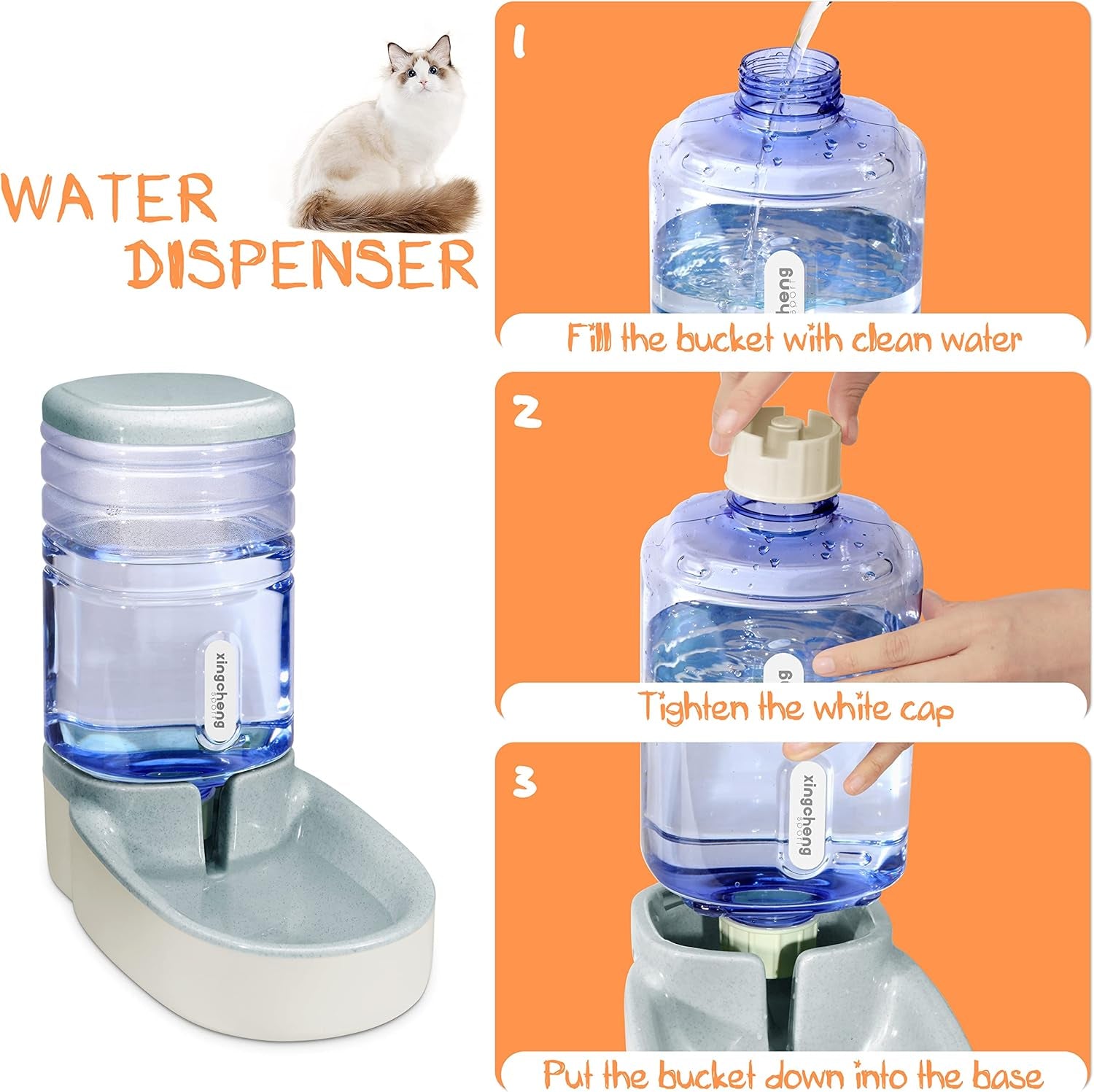 Gravity Automatic Cat Feeder and Water Dispenser - Dog Food and Water Bowl for Small, Medium, and Big Pets - 1 Gallon X 2 (Gray)