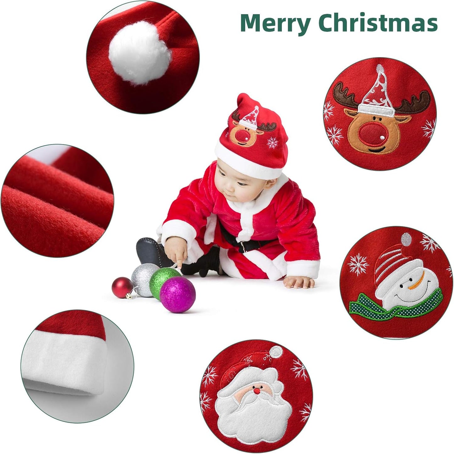 Christmas Hat, Santa Hat for Adults Kids,Xmas Holiday Hat for Christmas Festive Party (3 Pack)
