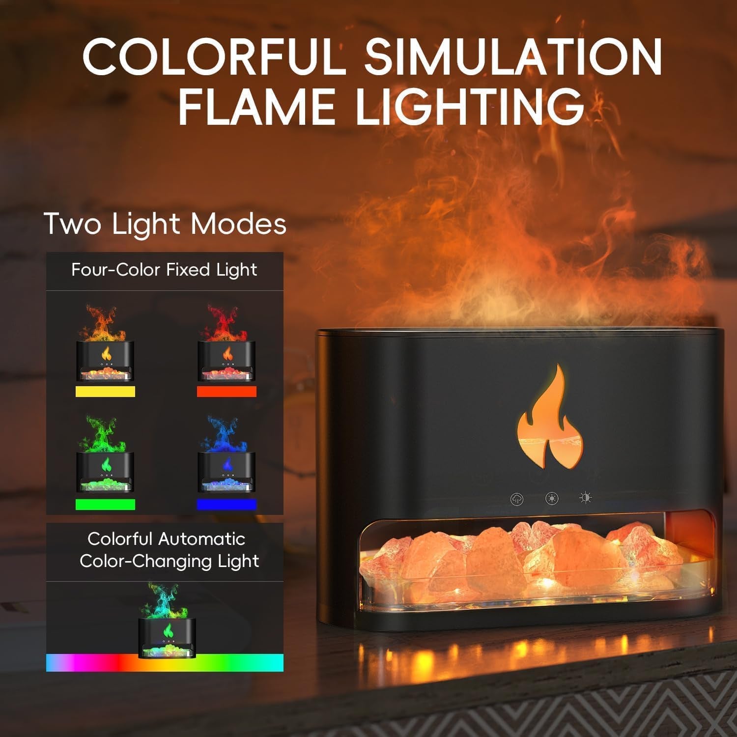 Flame Salt Lamp Diffusers Humidifier for Bedroom, Colorful Aromatherapy Essential Oil Diffuser, Fire Air Aroma Humidifier with Timer for Home,Desktop,Office,Yoga (White,250Ml)