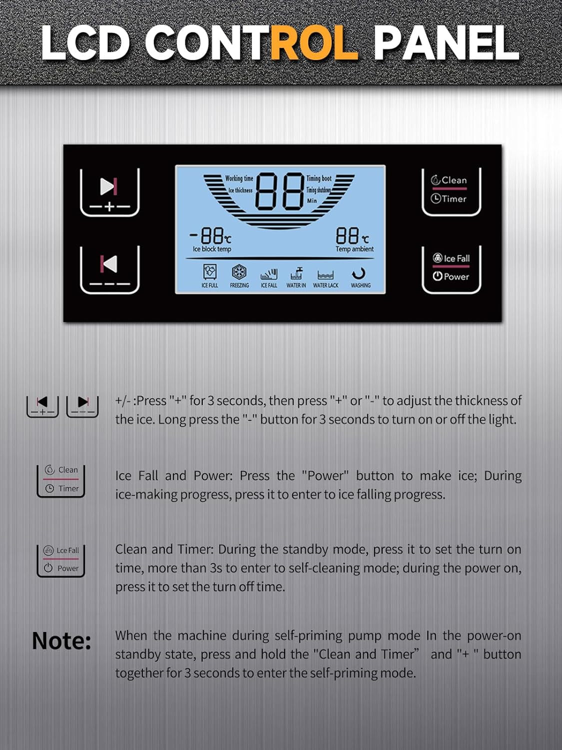 ETL Commercial Ice Machine- 80Lbs/24H, Fast Ice Maker Machine, under Counter Stainless Steel Freestanding Ice Maker with Big Storage Capacity, LED Display - Ideal for Bar Home Restaurant
