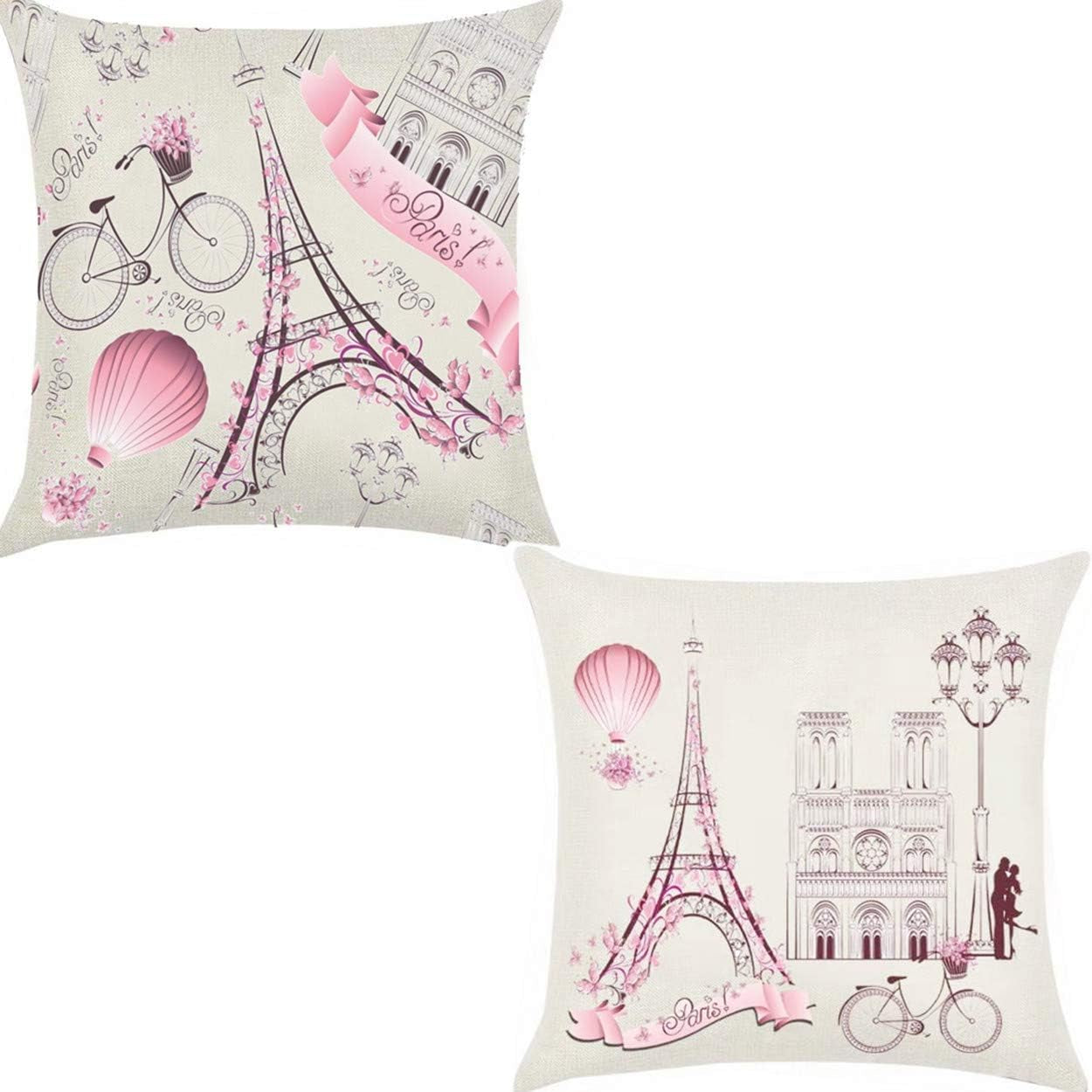 Unibedding Paris Eiffel Throw Pillow Covers Decorative Lover Theme Romantic Girls Room Cushion Covers Fall Decoration Christmas Holiday Decor, 2 Pack Pink