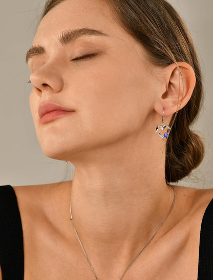 Heart Dangle Earrings 925 Sterling Silver Drop Earrings Birthstone Leverback Jewelry for Women