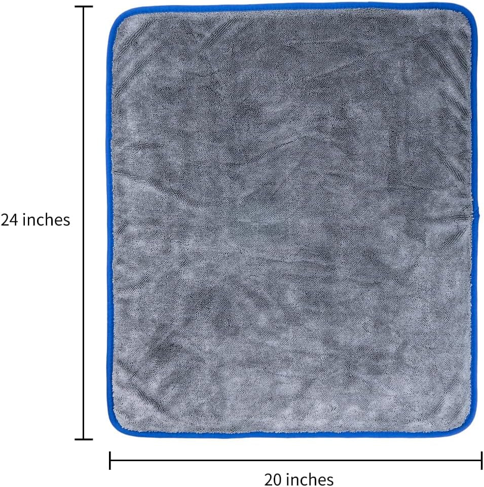 Microfiber Car Drying Towel Super Absorbent Twist Pile Car Towels Rapid Drying Large Cleaning Lint-Free Detailing Cloth Gray 24 X 20 Inches Pack of 2