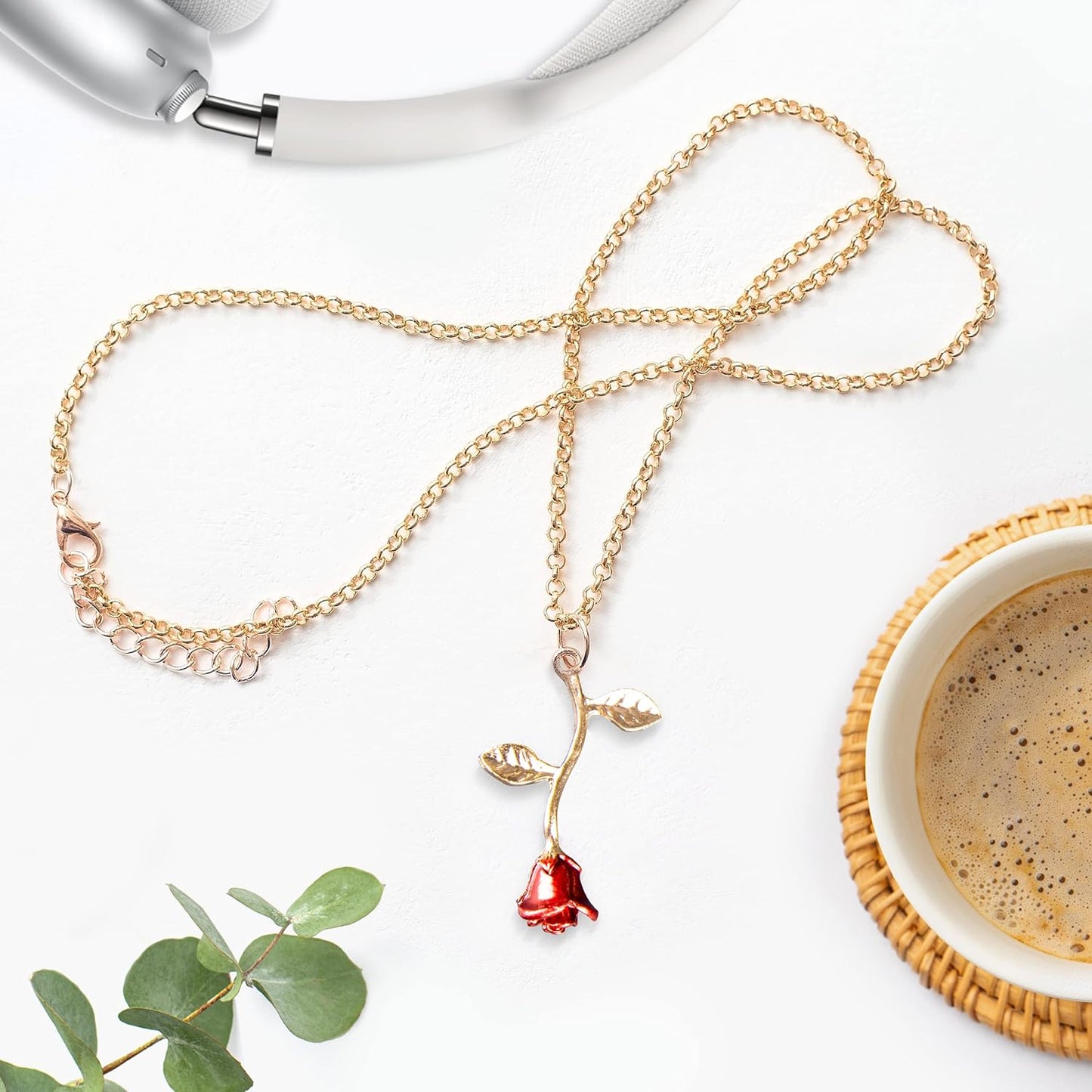 Necklaces for Women, Gold Necklace for Women Rose Necklace with Pendant, Aesthetic Necklace, Preppy Jewelry, Trendy Jewelry, Cute Necklaces for Teens and All Women Necklace