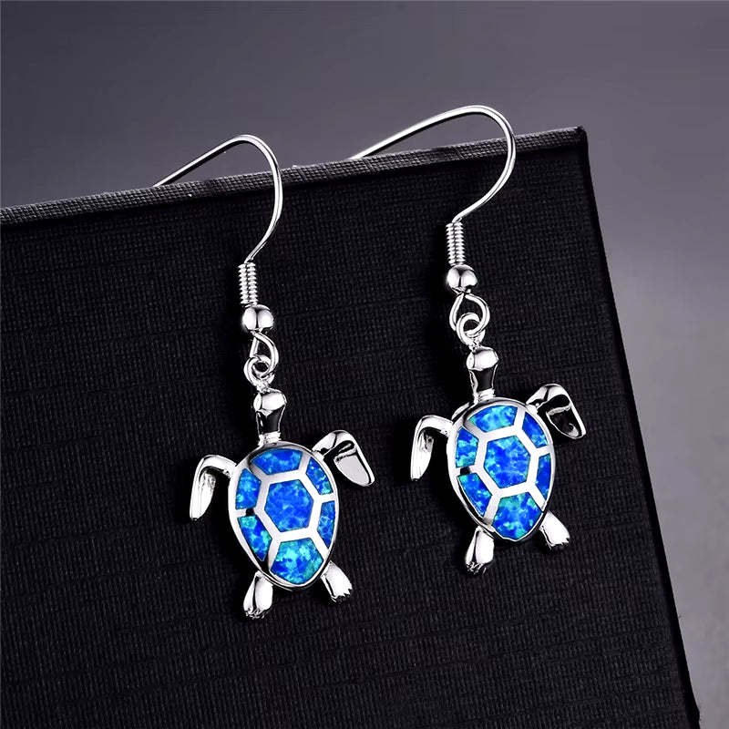 Fashion Women Earrings 2025 Fashion Blue Imitation Opal Drop Earrings Cute Turtle Animal Earrings Female Wedding Jewelry Gift