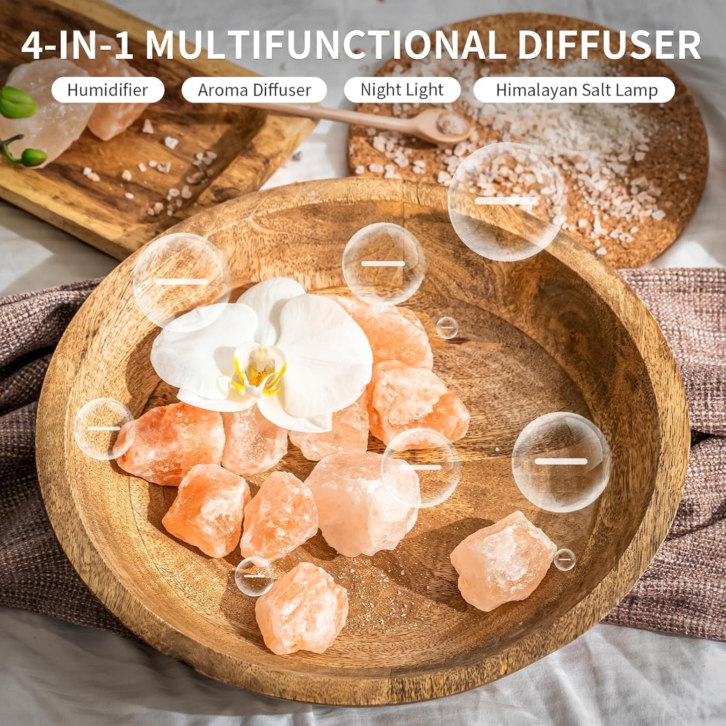 Flame Salt Lamp Diffusers Humidifier for Bedroom, Colorful Aromatherapy Essential Oil Diffuser, Fire Air Aroma Humidifier with Timer for Home,Desktop,Office,Yoga (White,250Ml)